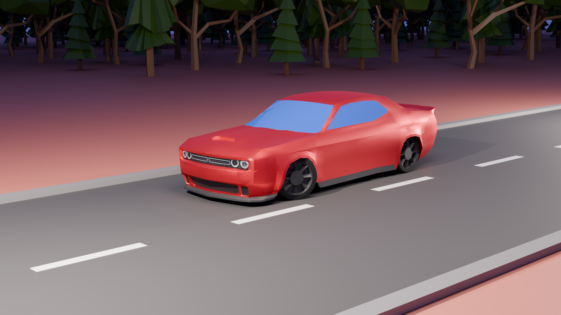 3D render van een Dodge Challenger die ik zelf heb gemodeleerd